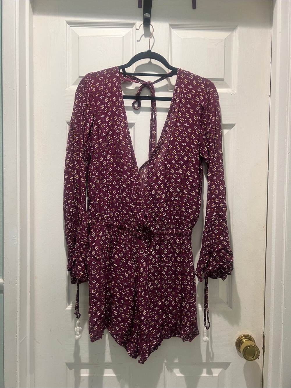 Faithfull the Brand Burgundy Floral Long-Sleeve Romper